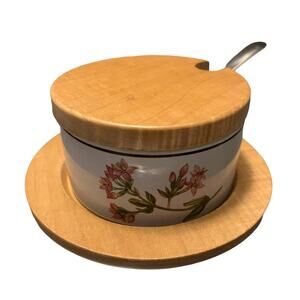 CERAMICA FRANCO POZZI Parmesan Cheese Bowl Spoon Wood Lid Floral Dish Italy